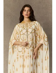 Perfectly Luxurious Beige Sequin Embroidered Maxi Kaftan - 6
