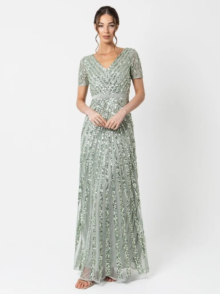 maya green sequin dress Maya Emerald Green Short Sleeve V Neckline Embellished Maxi Dress Maya Deluxe