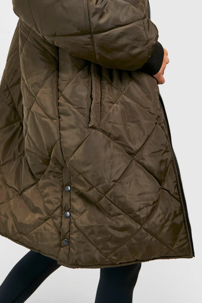 Longline Quilted Bomber Jacket - khaki - 3