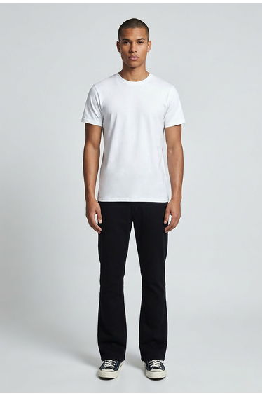 Slim Flare Half & Half Waistband Washed Twill Trousers - black