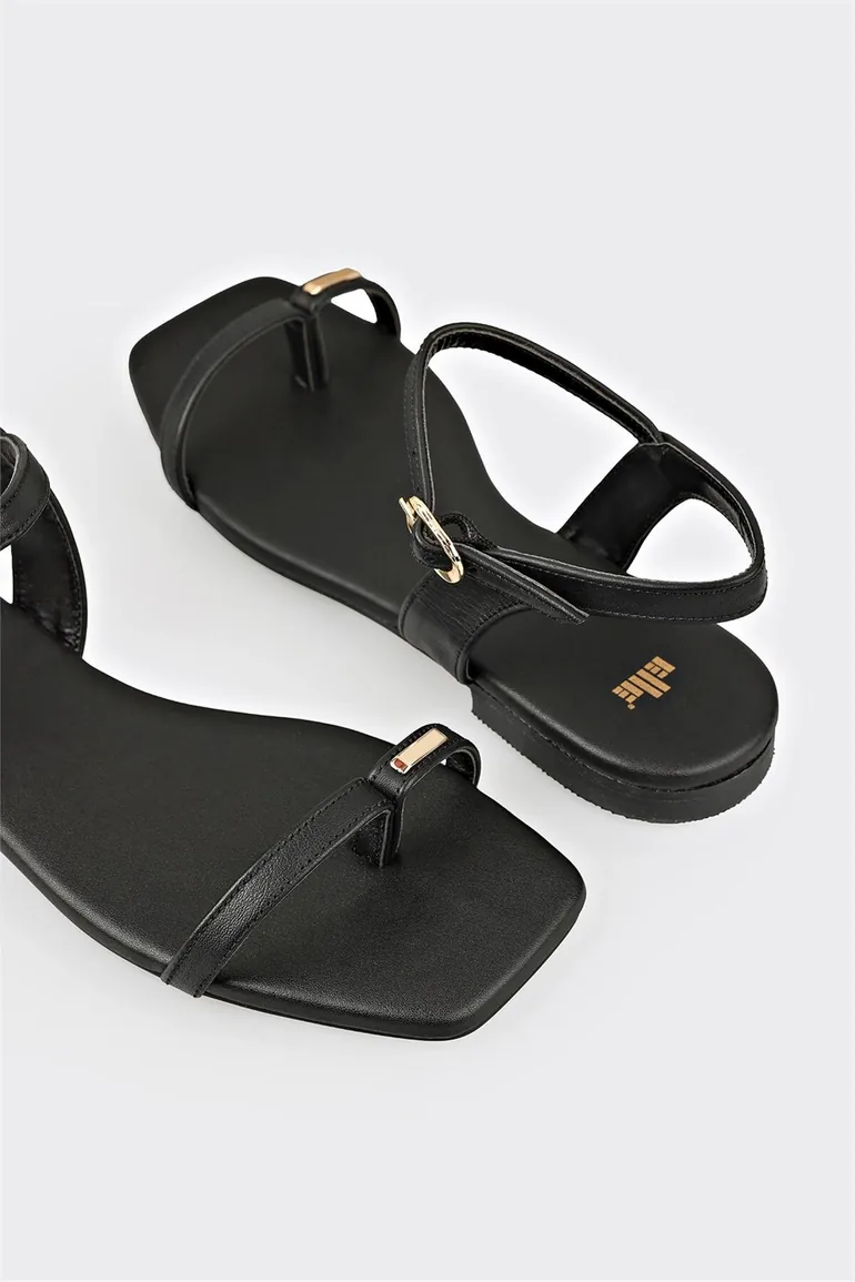 Black Leather Women's Sandals - 4