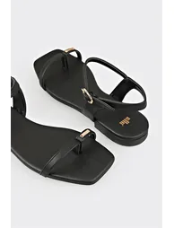 Black Leather Women's Sandals - 4