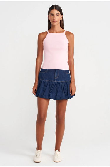 DILVIN Slim Fit Halter Knit Blouse With Bow Detail