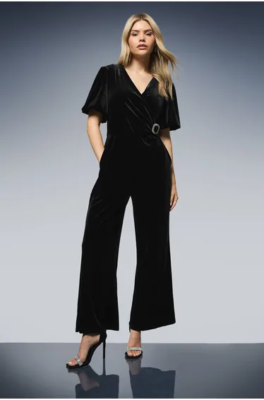 Wrap Velvet Trim Detail Jumpsuit