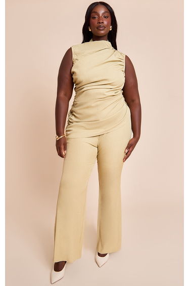 Plus Green Tailored Straight Leg Trousers