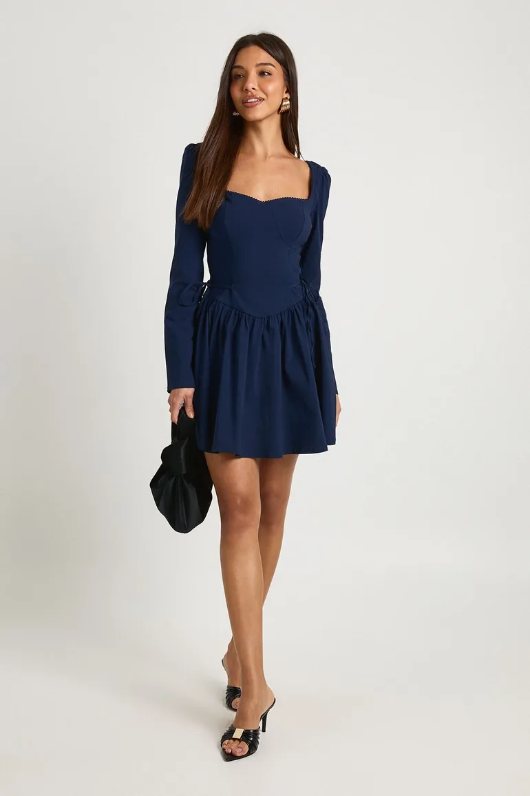 Long Sleeve Tie Waist Skater Mini Dress