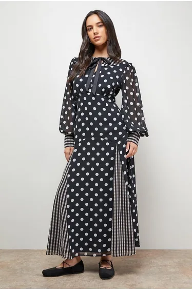 Statement Collar Long Sleeve Maxi Dress