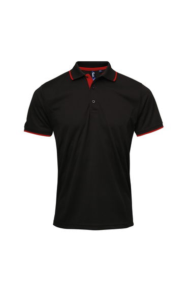 Premier Mens Contrast Coolchecker Polo Shirt - Black/Red