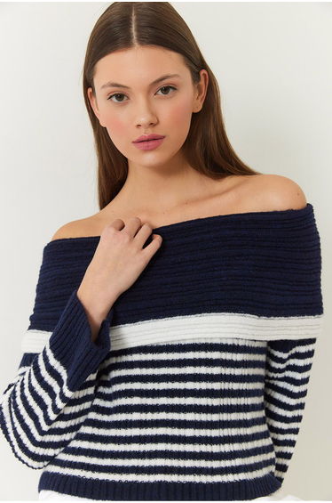 LUCCI Striped Strapless Knit Sweater