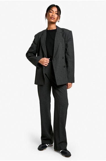 Marl Tailored Wide Leg Trousers - charcoal