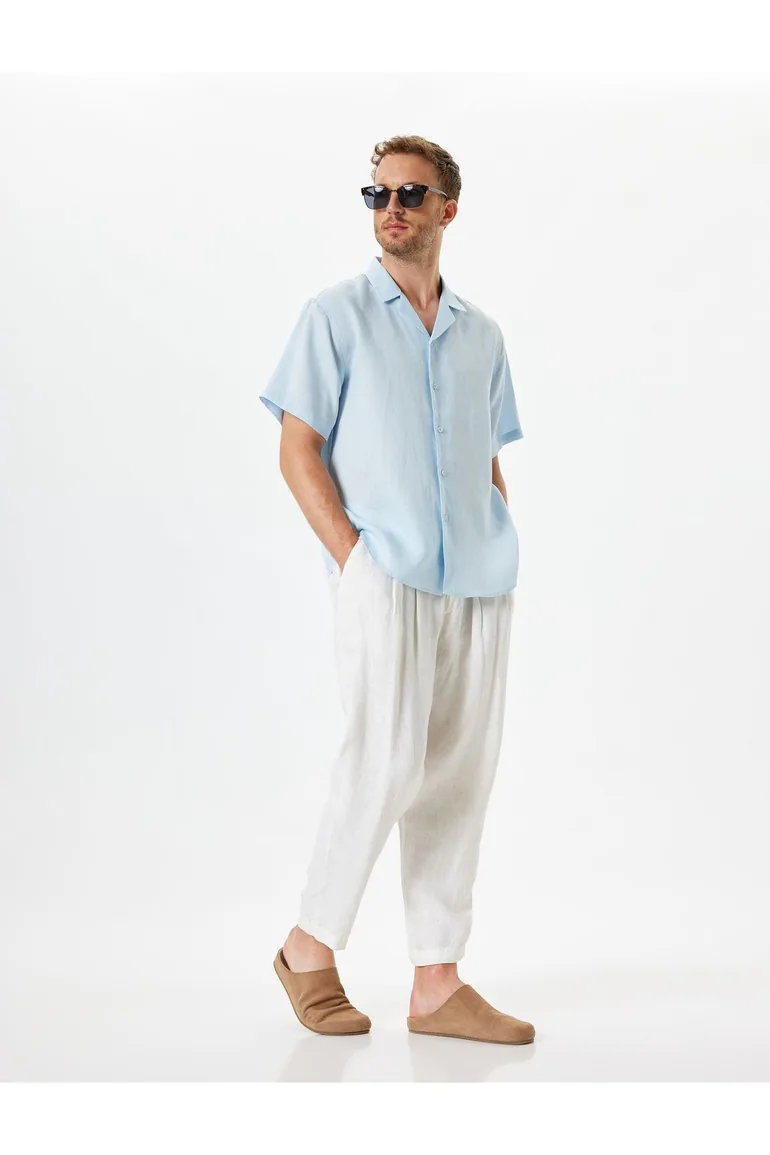 Linen Shirt Basic Turn-down Collar