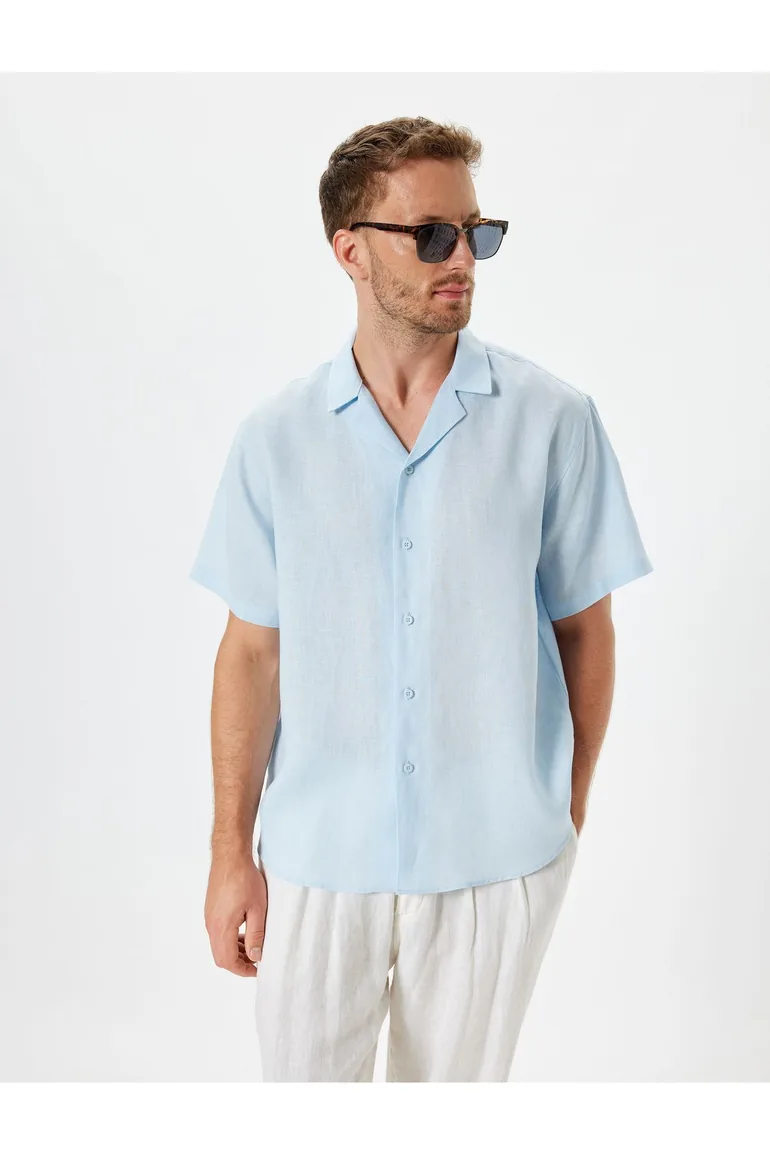 Linen Shirt Basic Turn-down Collar - 1