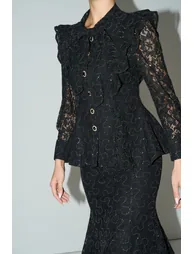 Moment Maker Black Embellished Lace Ruffle Shoulder Top & Skirt Set - 13