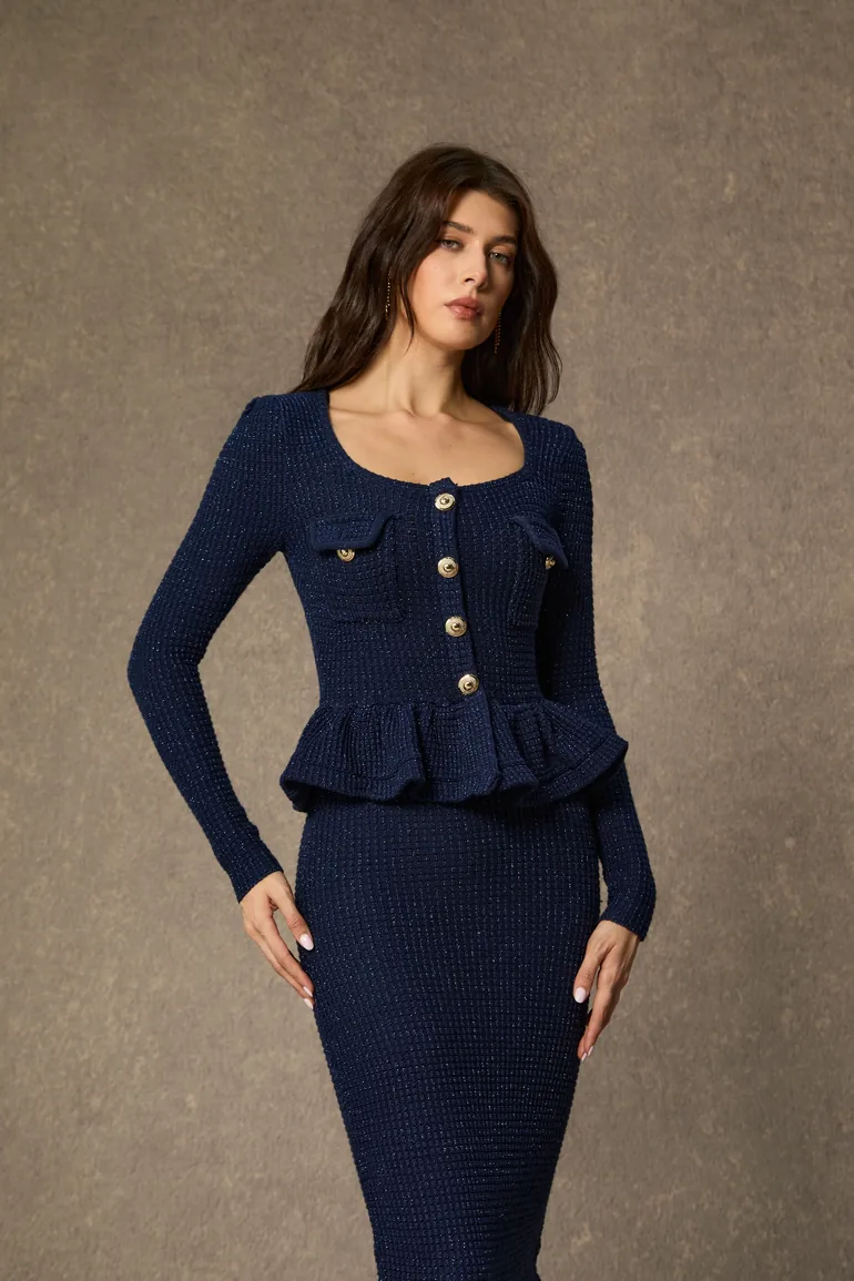 Best Date Ever Blue Square Neck Ruffled Midi Dress - 6