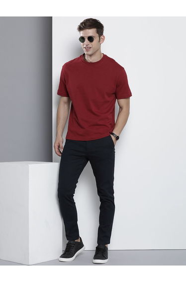 Men Navy Blue Slim Fit Solid Chinos