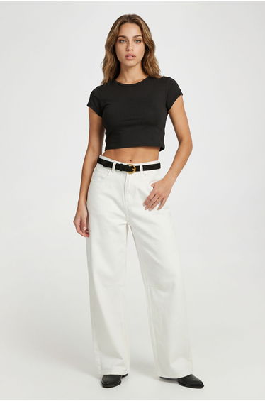 Faux Suede Gold D Buckle Belt - black