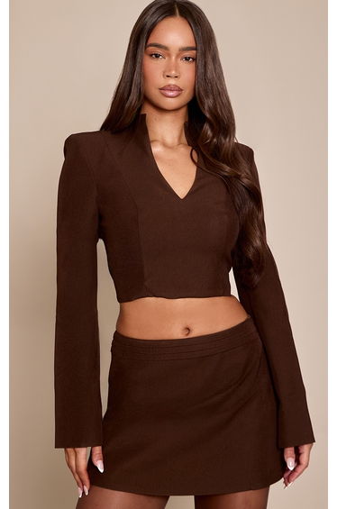 Chocolate Woven Ruched Detail Skirt