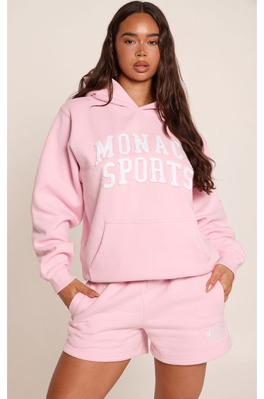 Pink Contrast Monaco Print Oversized Pull Over Hoodie