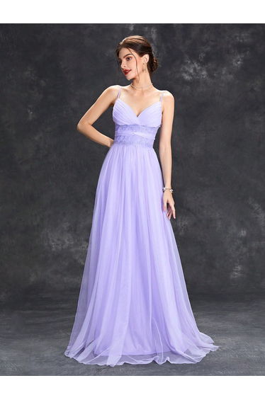Leely Lavender Spaghetti Strap Tulle A-Line Bridesmaid Dress