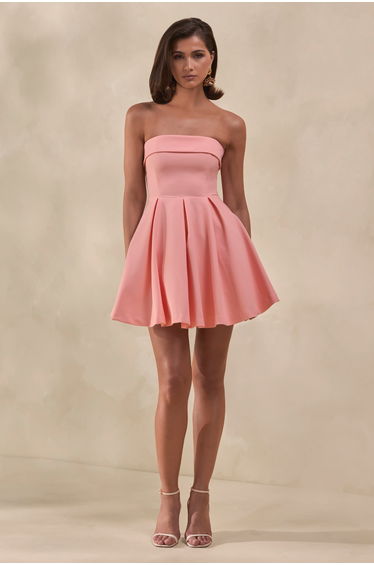Bruna | Light Pink Bandeau Skater Mini Dress