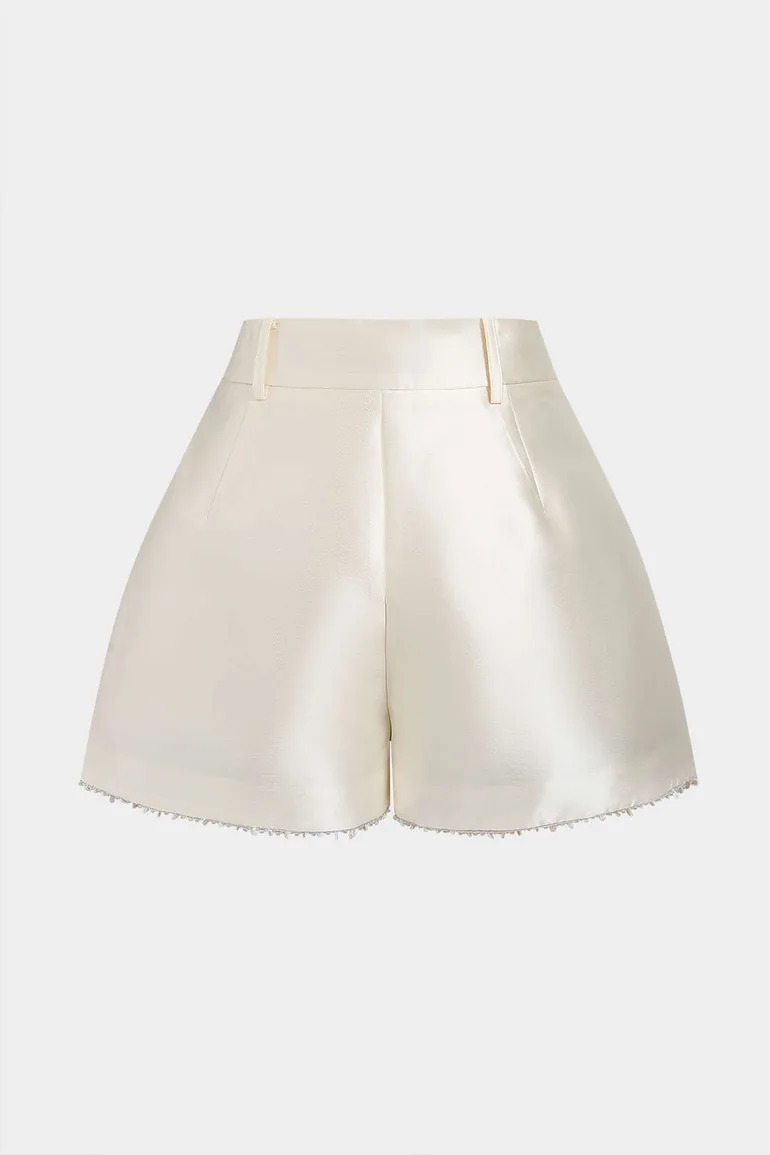 Rhinestone Trim Wide Leg Shorts - 2