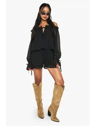 Chiffon Bardot Dropped Waist Playsuit - black