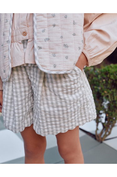 Cotton shorts with Vichy pattern B&S for girls white/light green