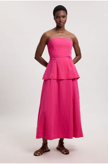 Double Cloth Bandeau Peplum Midi Dress