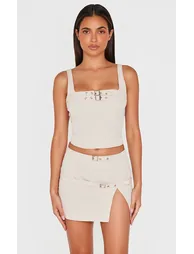 Stone Woven Tailored Belt Detail Micro Mini Skirt - 3