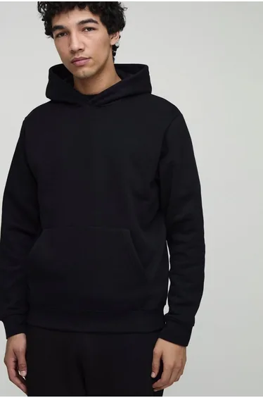 Basic Regular Fit Over the Head Hoodie - black