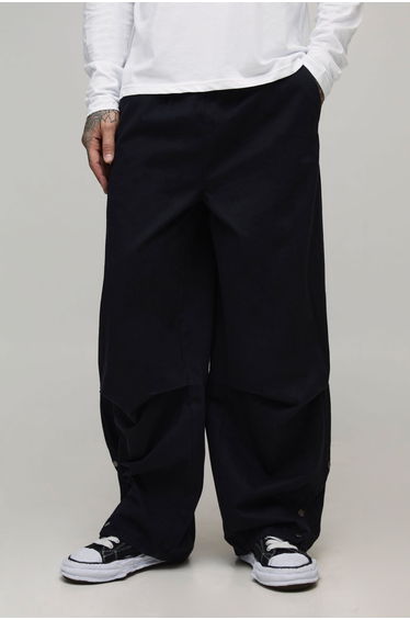 Tall Elasticated Waist Oversized Hem Popper Trousers - black