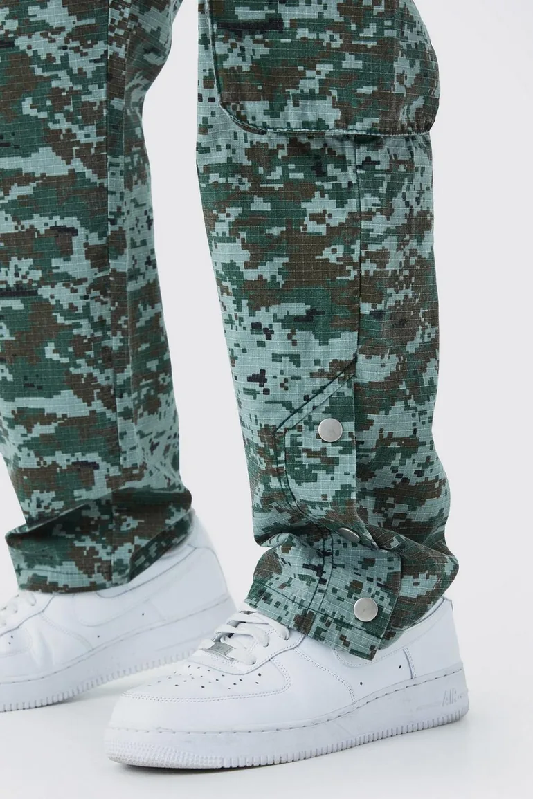 Straight Leg 3d Multi Cargo Camo Trouser - khaki - 2
