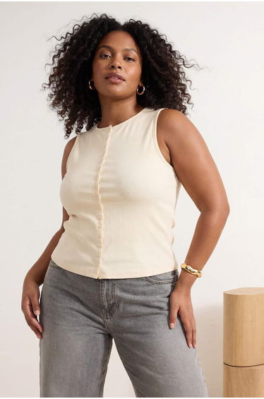 Stone Button Detailed Camisole Knitted Plus Size Blouse