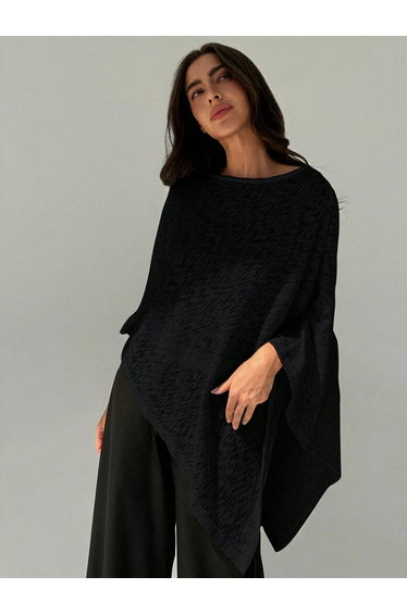 Women Solid Textured Round Neck Cape Top
