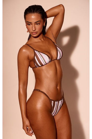 Lilac Striped Print Thong Bikini Bottoms