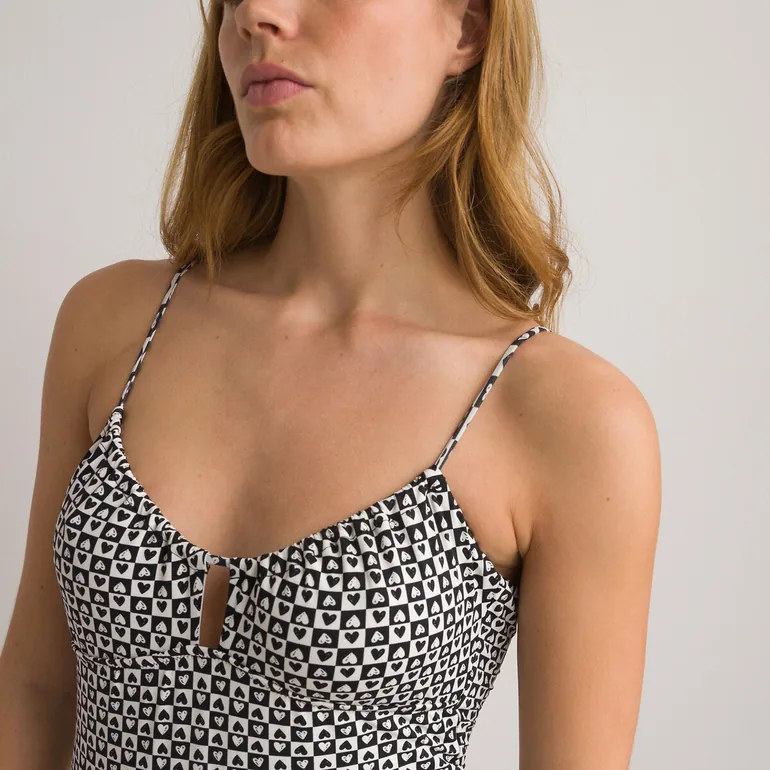 Heart Print Racerback Swimsuit - 2
