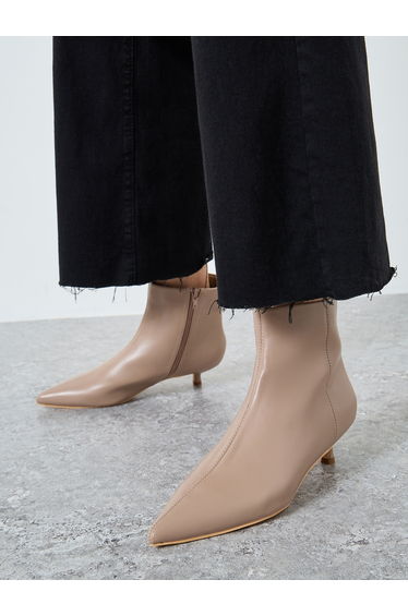 Nude Pointed Toe Ankle Boots