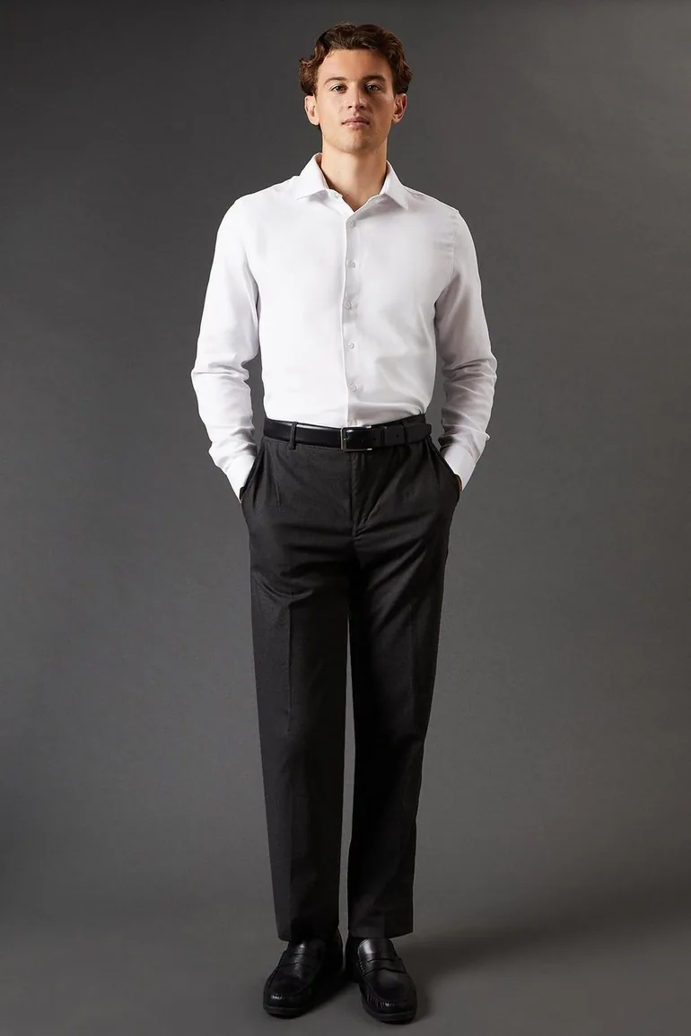 Slim Fit  Long Sleeve Basket Weave Smart Shirt