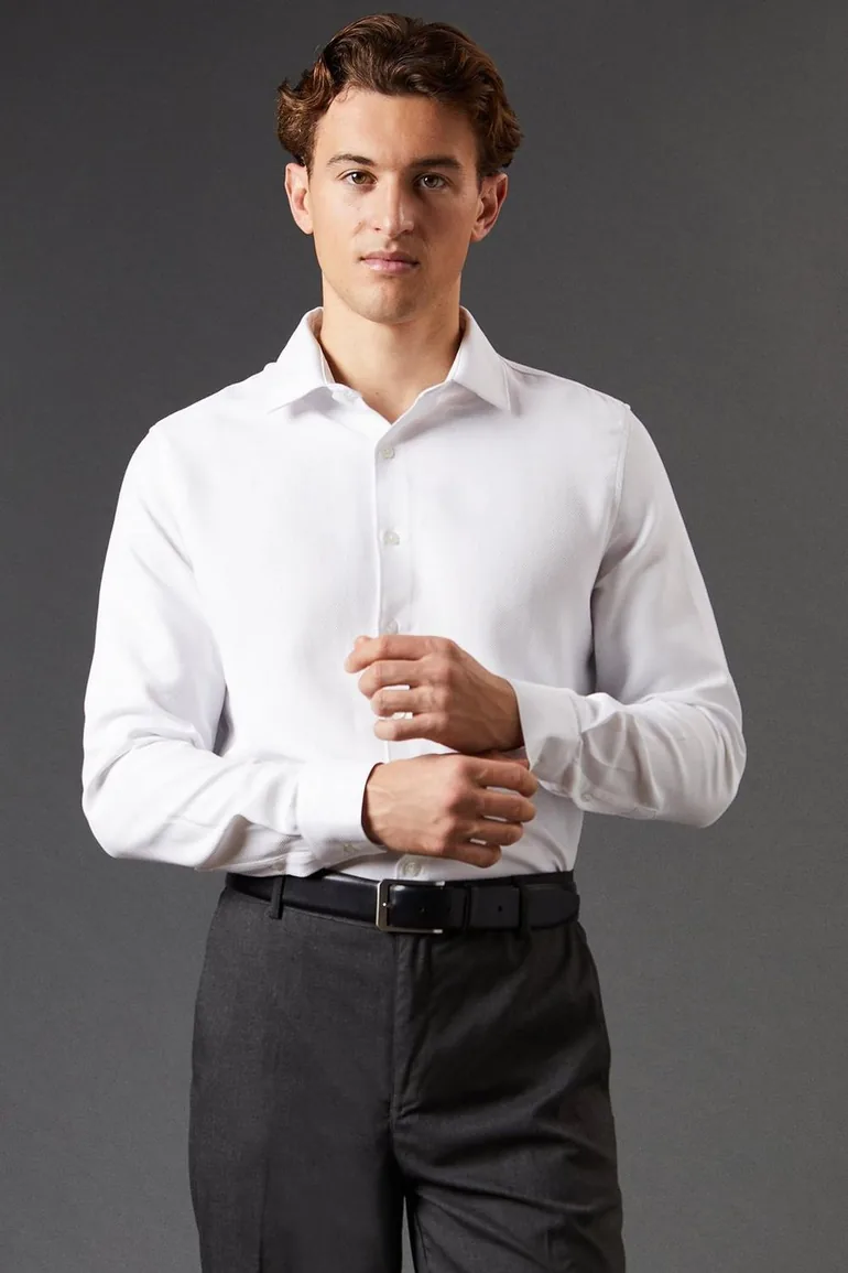 Slim Fit  Long Sleeve Basket Weave Smart Shirt - 1