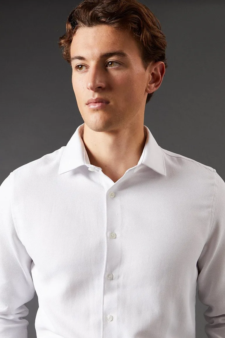 Slim Fit  Long Sleeve Basket Weave Smart Shirt - 2