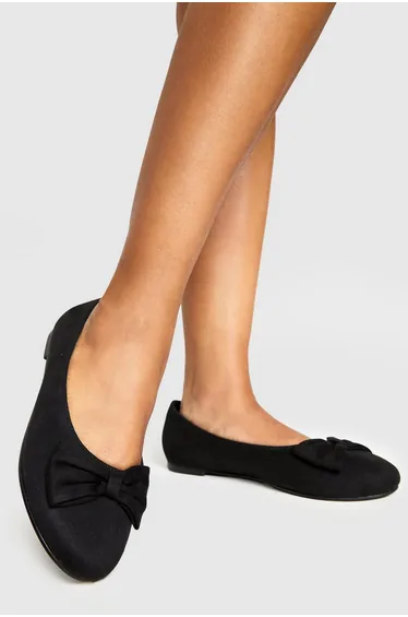 حذاء بالية زحاف بفيونكة - أسود