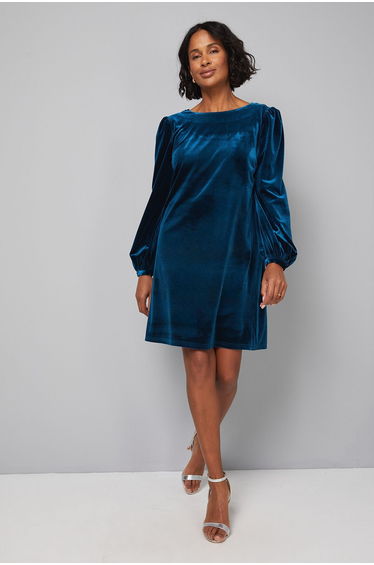Velvet Cowl Back Shift Dress