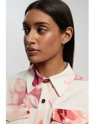 Premium Viscose Linen Floral Top Stitch Woven Blouse With Waist Seam Detail - 2