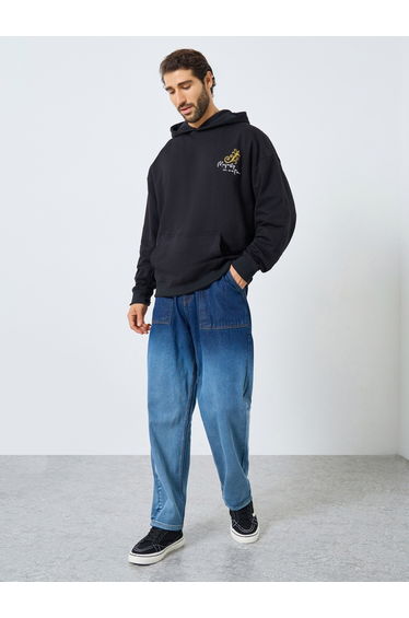 Oversize heavy Fleece hoodie with Horse Print and Emb at front and back with Kangaroo pocket