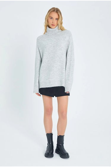 Mixray Loose Fit Turtleneck Knit Sweater