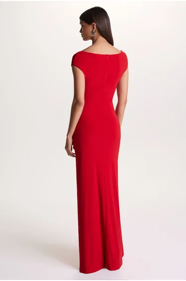 Petronia | Red V-Neck Maxi Dress With Wrap-Detail