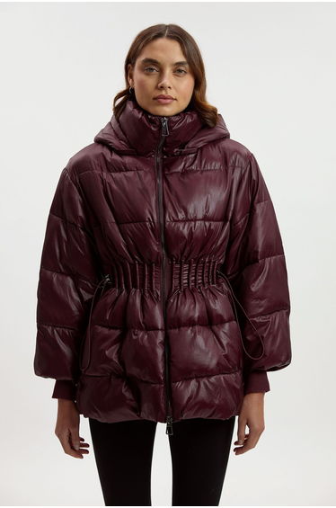 Quilted Drawstring Waist Hooded Rib Cuff Puffer Jacket