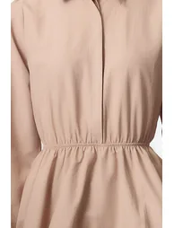 Camel Balloon Skirt Shirt Collar Mini Woven Dress - 5