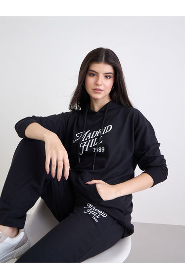 Black Regular Fit Longline Hoodie and Joggers Co-Ords