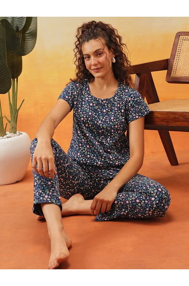 Cotton Floral Print T-Shirt and Pyjama Set